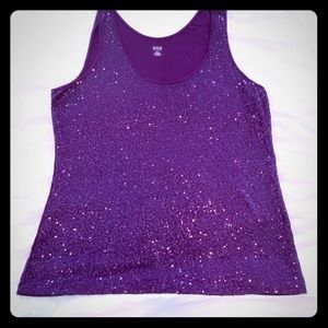 Sequined front purple tank top -size XL